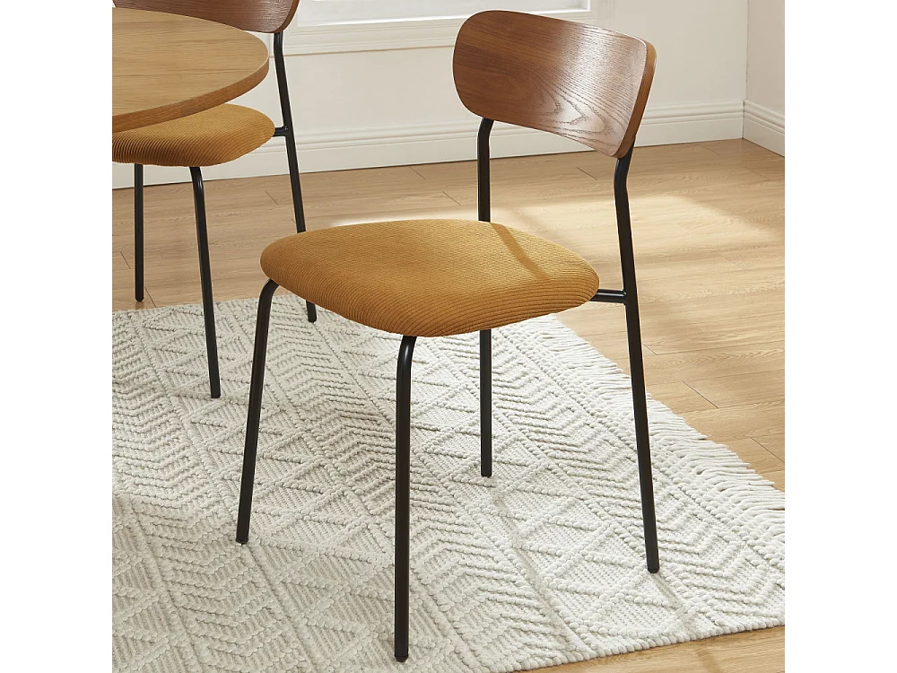 Lot de 4 chaises empilables FRIDA velours côtelé jaune moutarde et métal noir