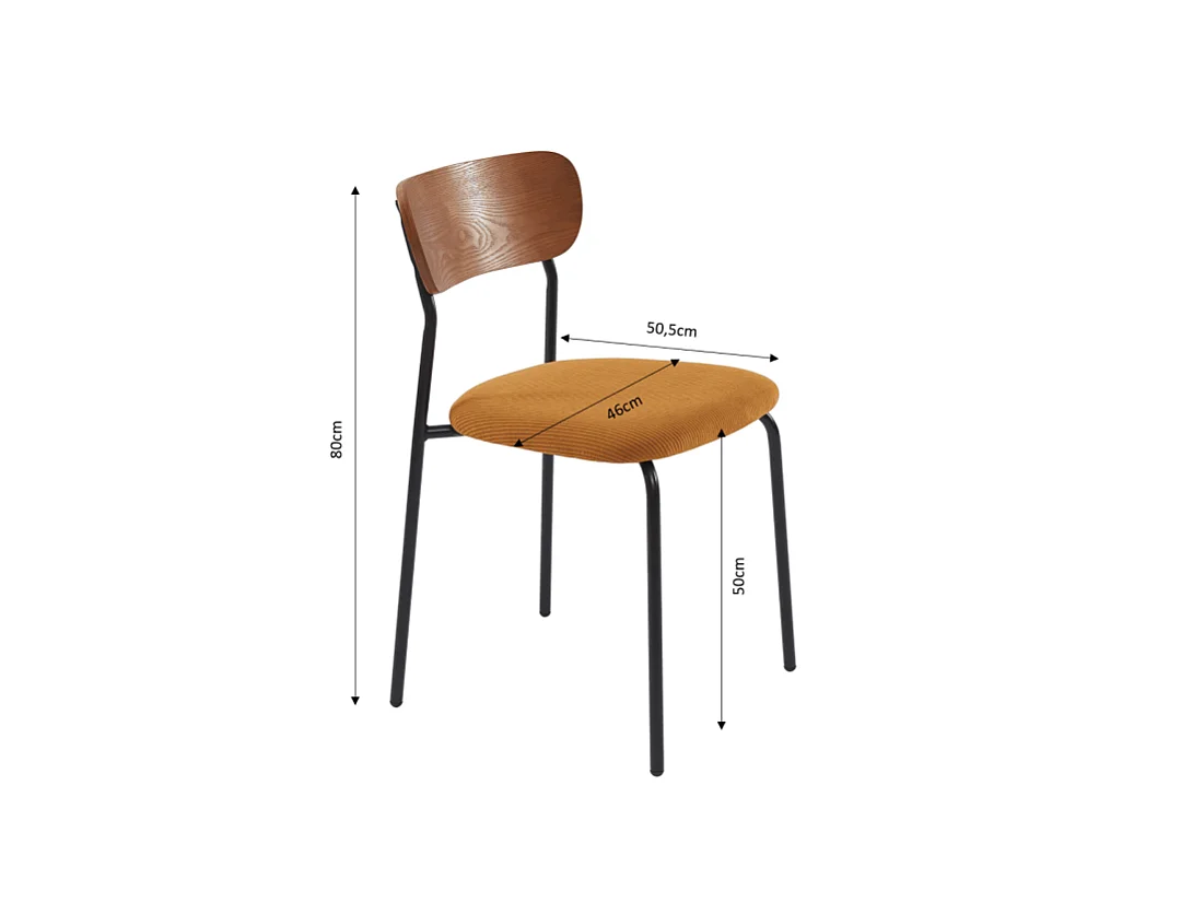 Lot de 4 chaises empilables FRIDA velours côtelé jaune moutarde et métal noir