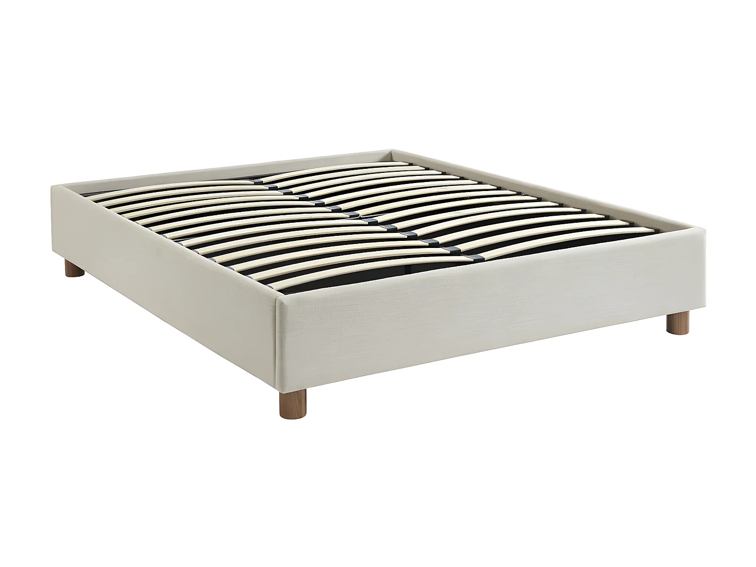 Millo - Lit coffre en tissu lin 140x190cm - Beige