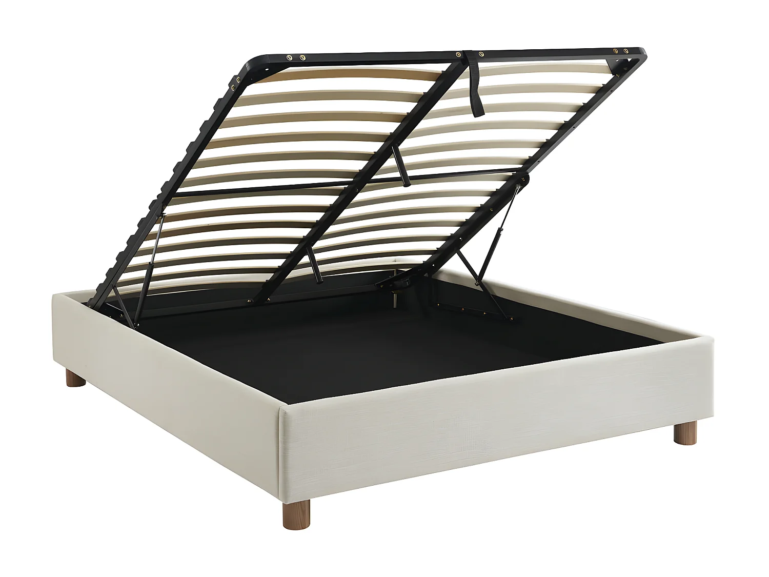 Millo - Lit coffre en tissu lin 140x190cm - Beige