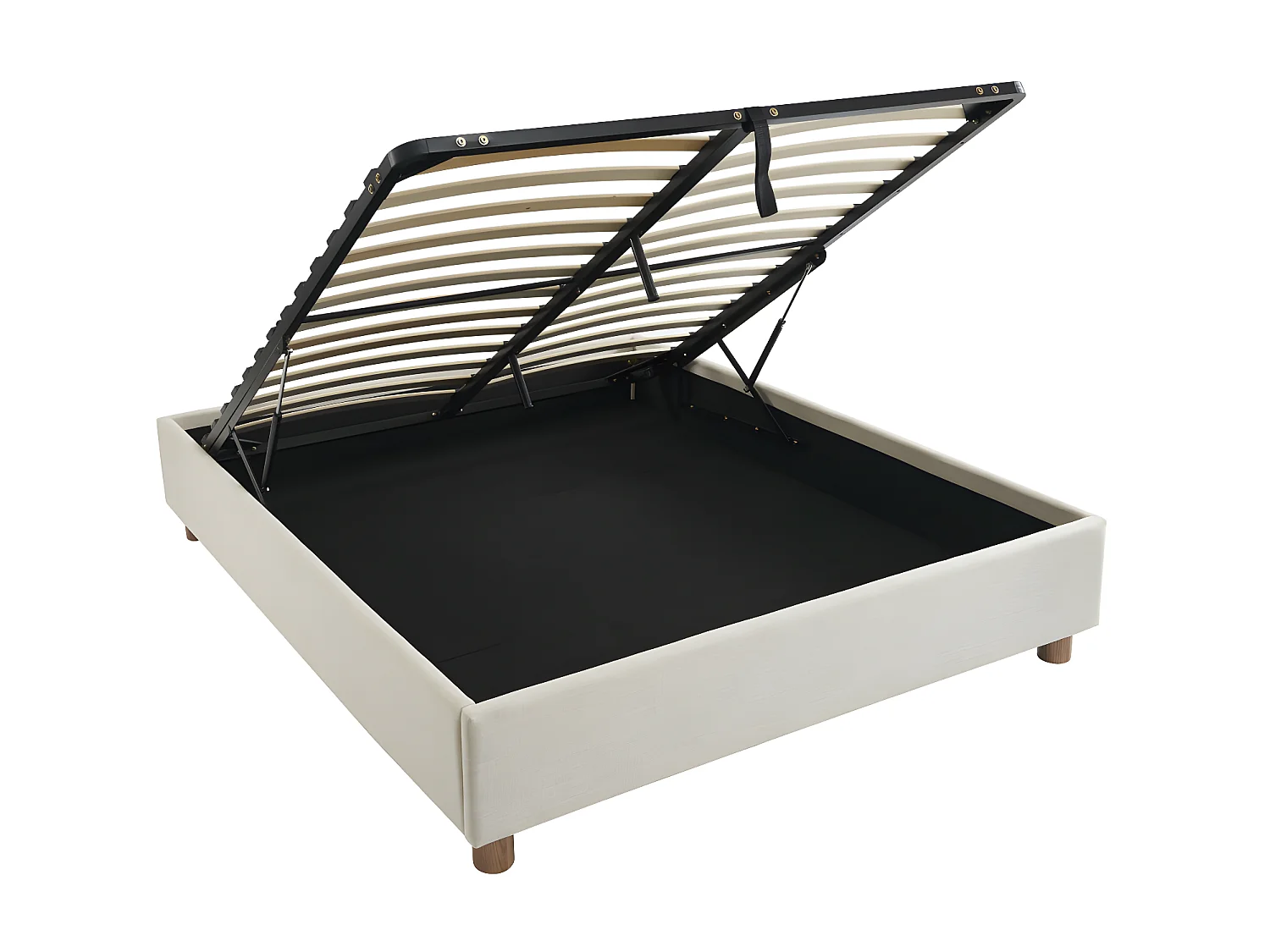 Millo - Lit coffre en tissu lin 140x190cm - Beige