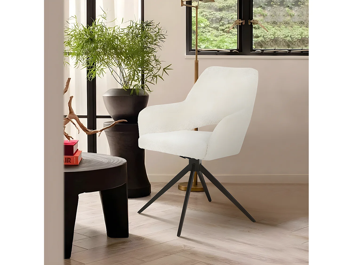 Ivar - Chaise de bureau en tissu bouclette et métal - Écru chiné