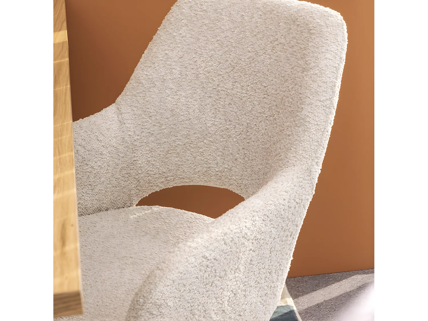 Ivar - Chaise de bureau en tissu bouclette et métal - Écru chiné