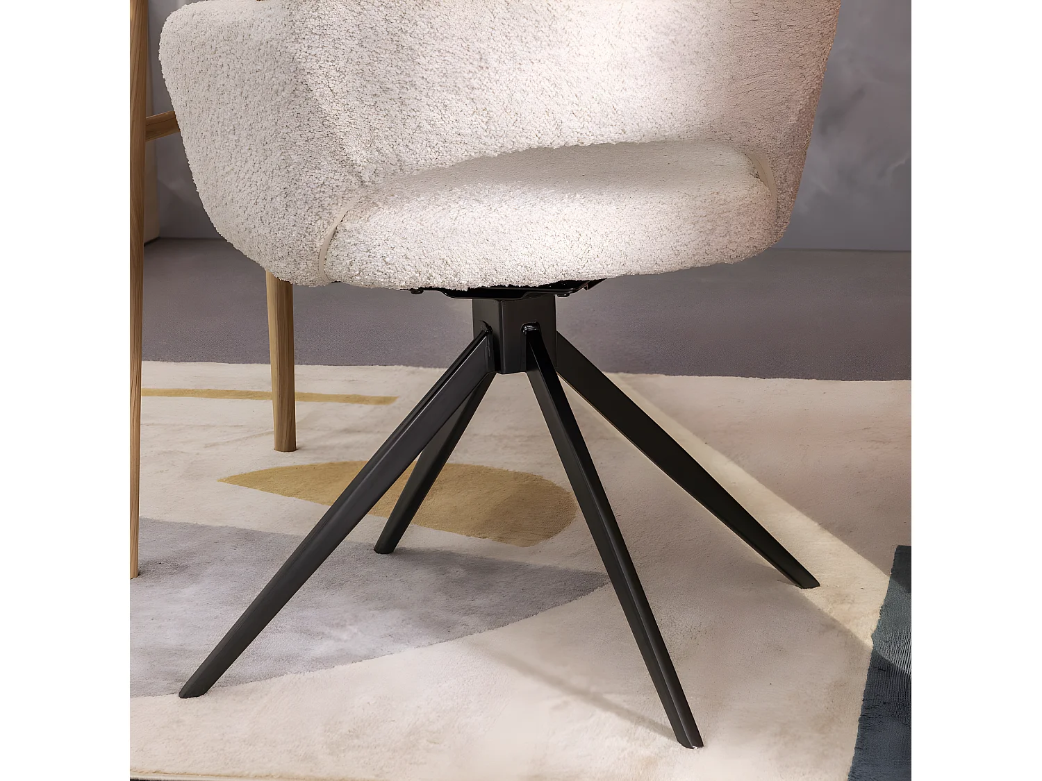 Ivar - Chaise de bureau en tissu bouclette et métal - Écru chiné