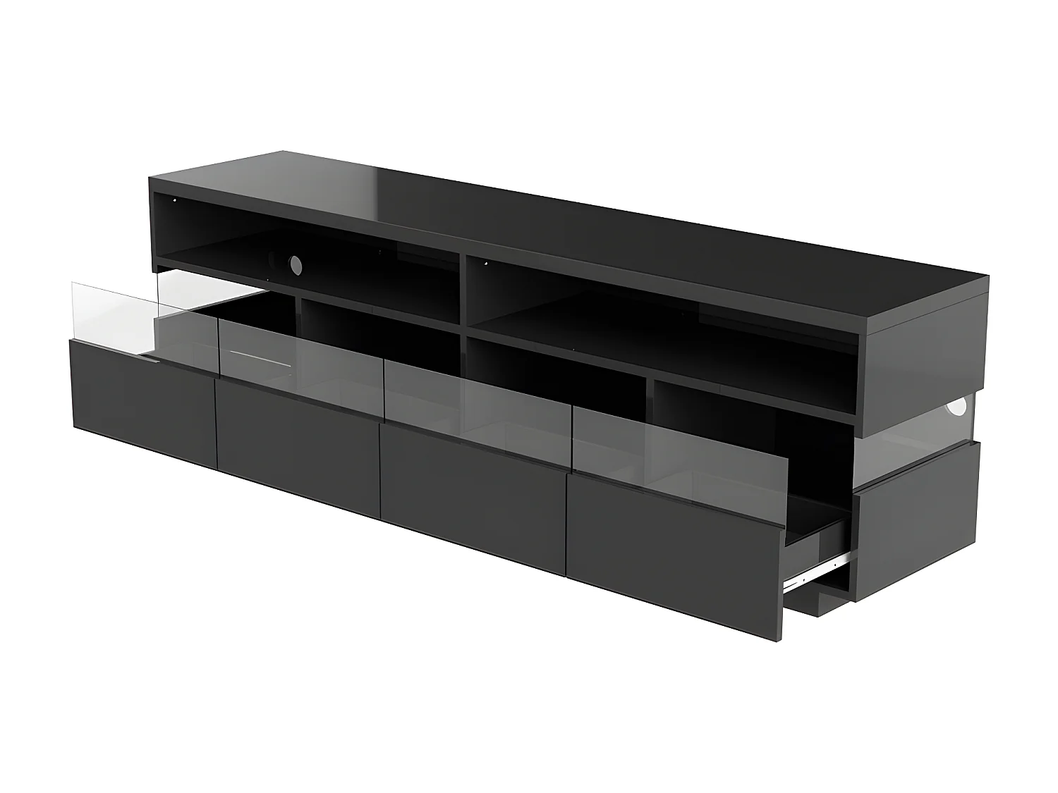 Mobile TV con LED - 2 vani aperti e 4 cassetti grandi - stile moderno - Nero