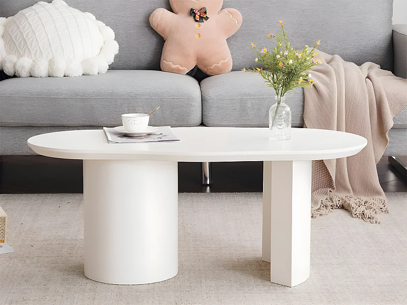 Salontafel L 100cm - met onregelmatig en elegant gebogen blad - Wit