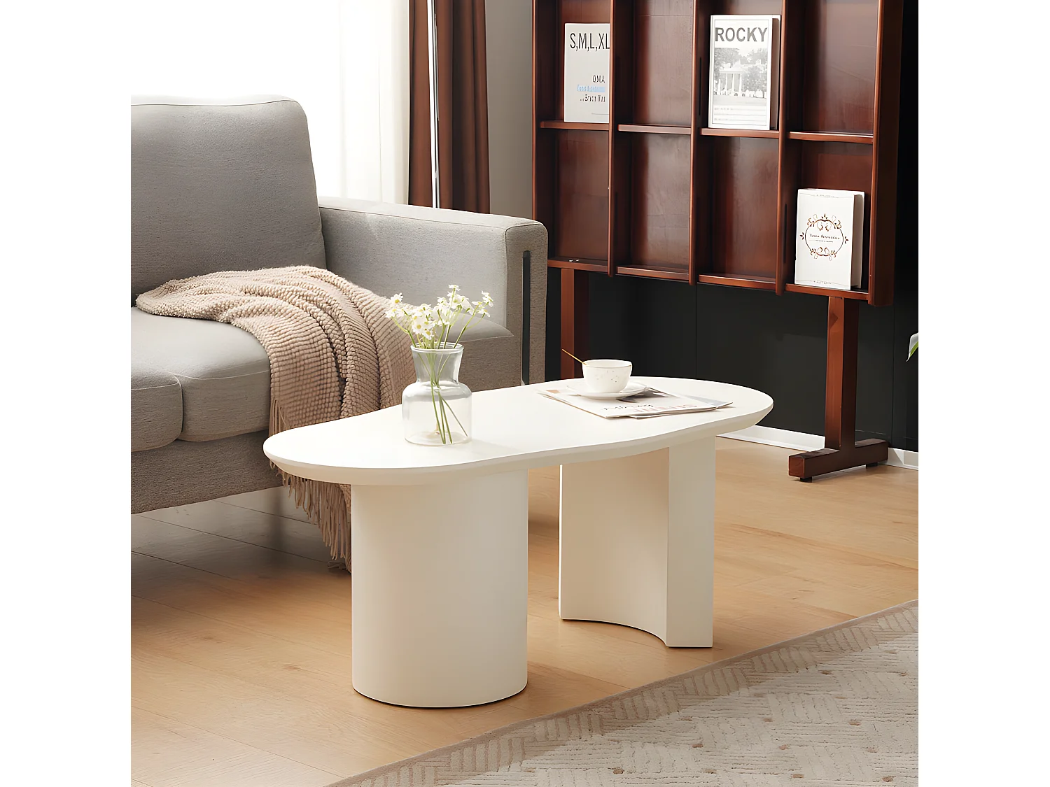 Couchtisch L 100 cm – mit unregelmäßiger und elegant geschwungener Platte – Weiß