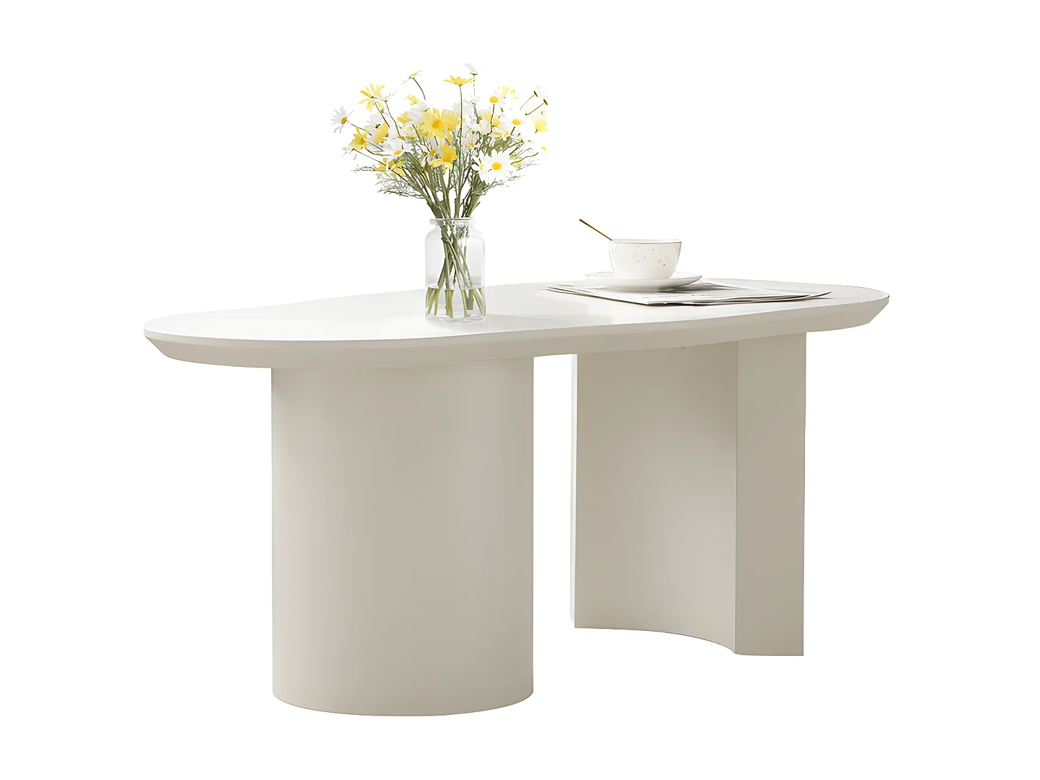 Couchtisch L 100 cm – mit unregelmäßiger und elegant geschwungener Platte – Weiß