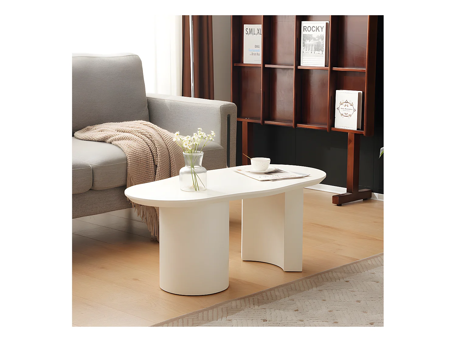 Mesa de centro L 100 cm - con tablero curvo irregular y elegante - Blanco