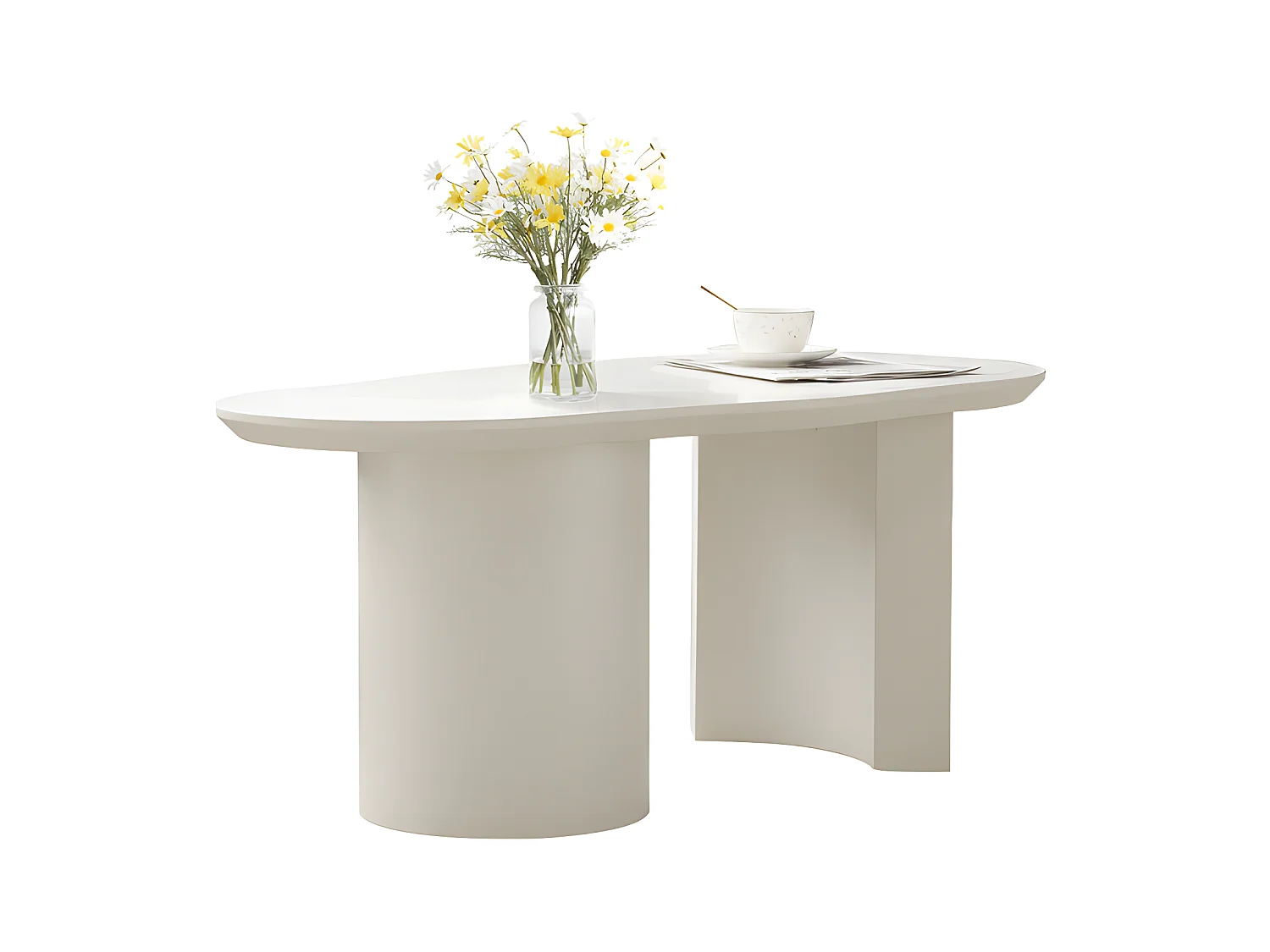 Mesa de centro L 100 cm - con tablero curvo irregular y elegante - Blanco