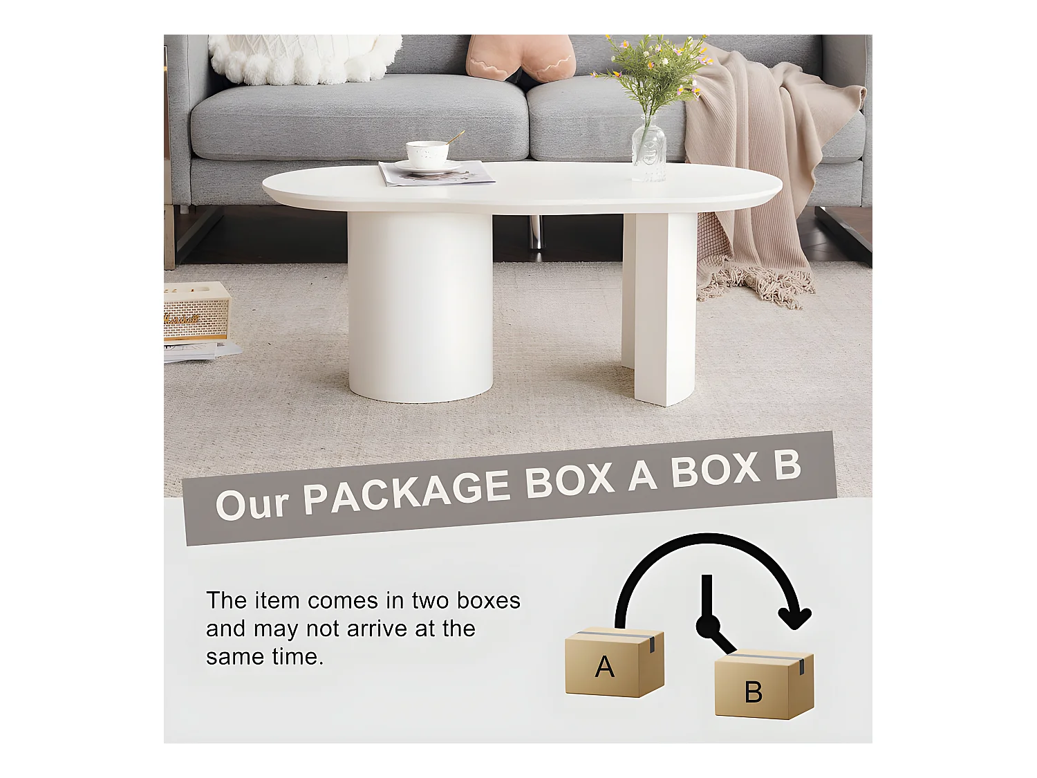 Mesa de centro L 100 cm - con tablero curvo irregular y elegante - Blanco