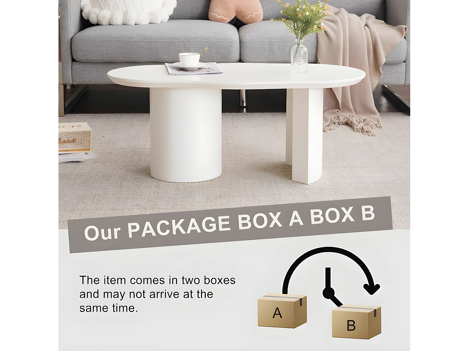 Table basse L 100cm - avec plateau incurvé irrégulier et élégant - Blanc