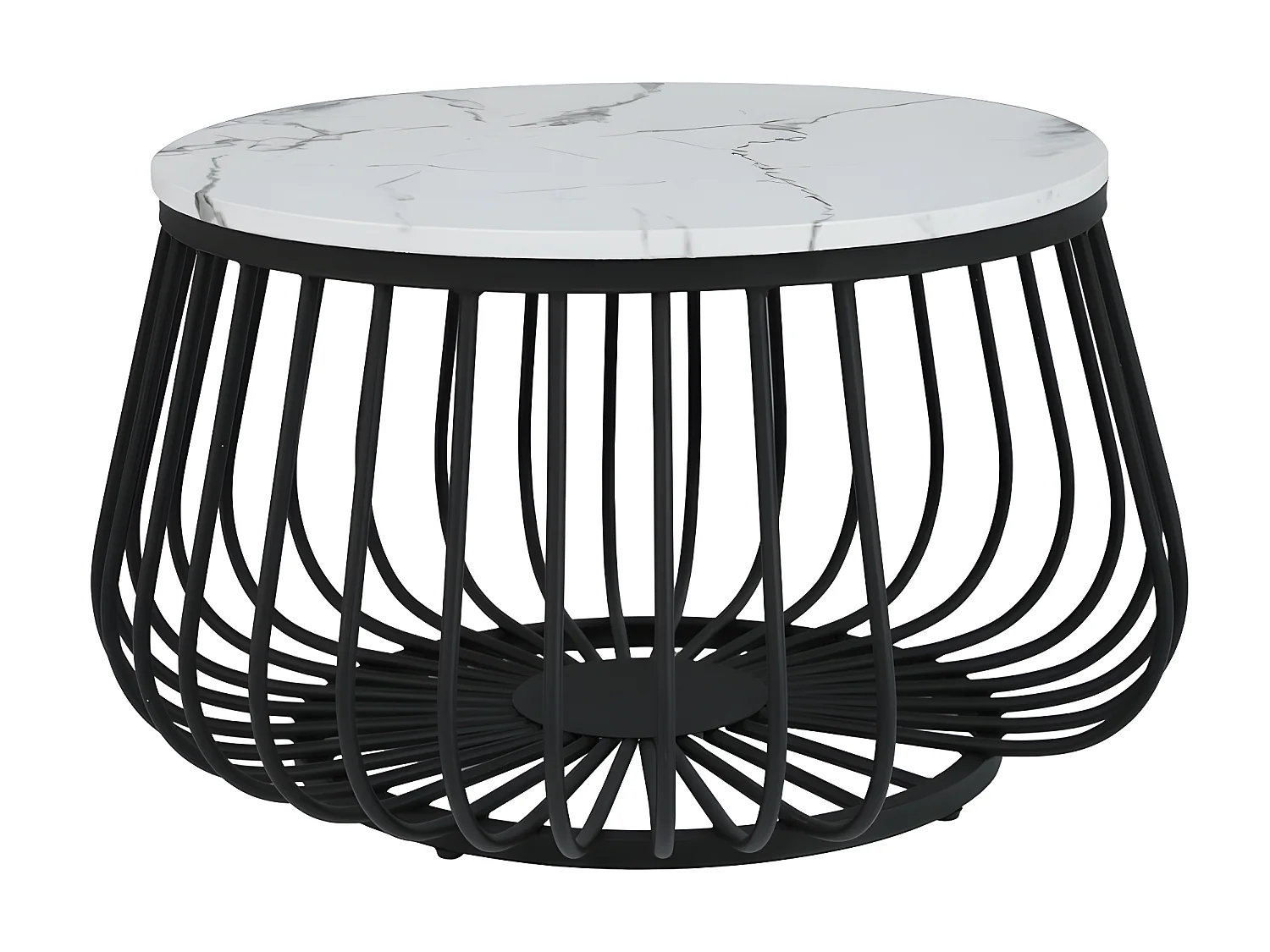 Lot de 2 Tables gigognes - plateau en MDF à motif de marbre - Blanc