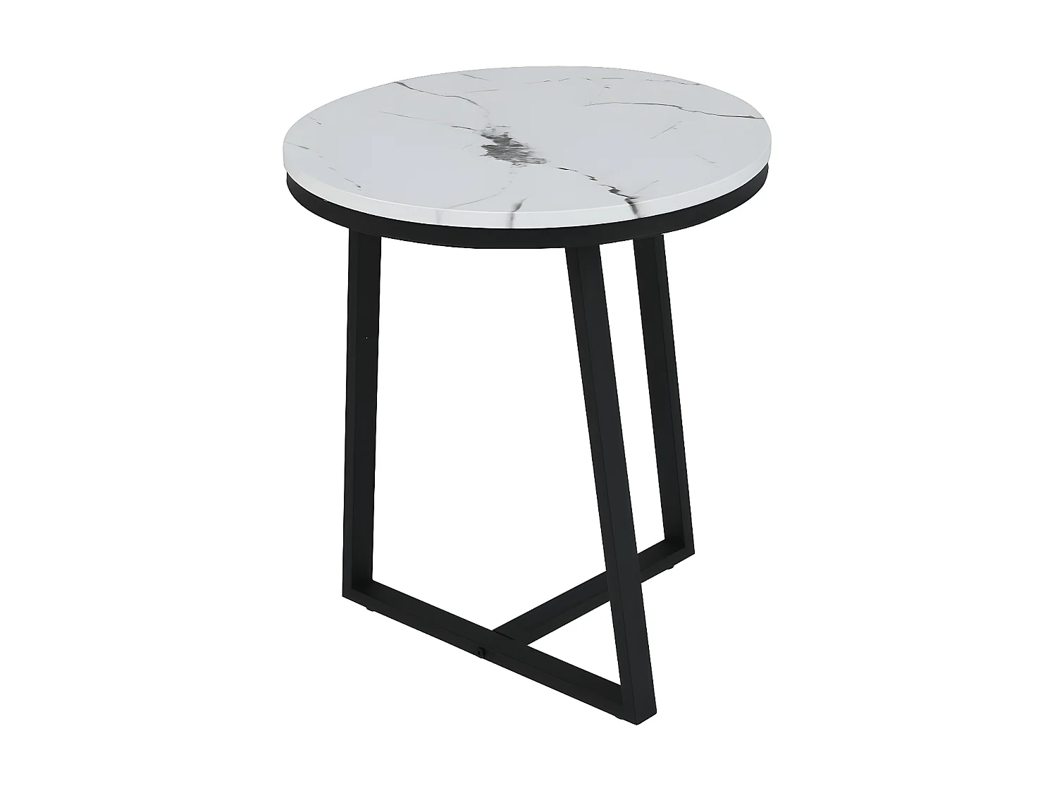 Lot de 2 Tables gigognes - plateau en MDF à motif de marbre - Blanc