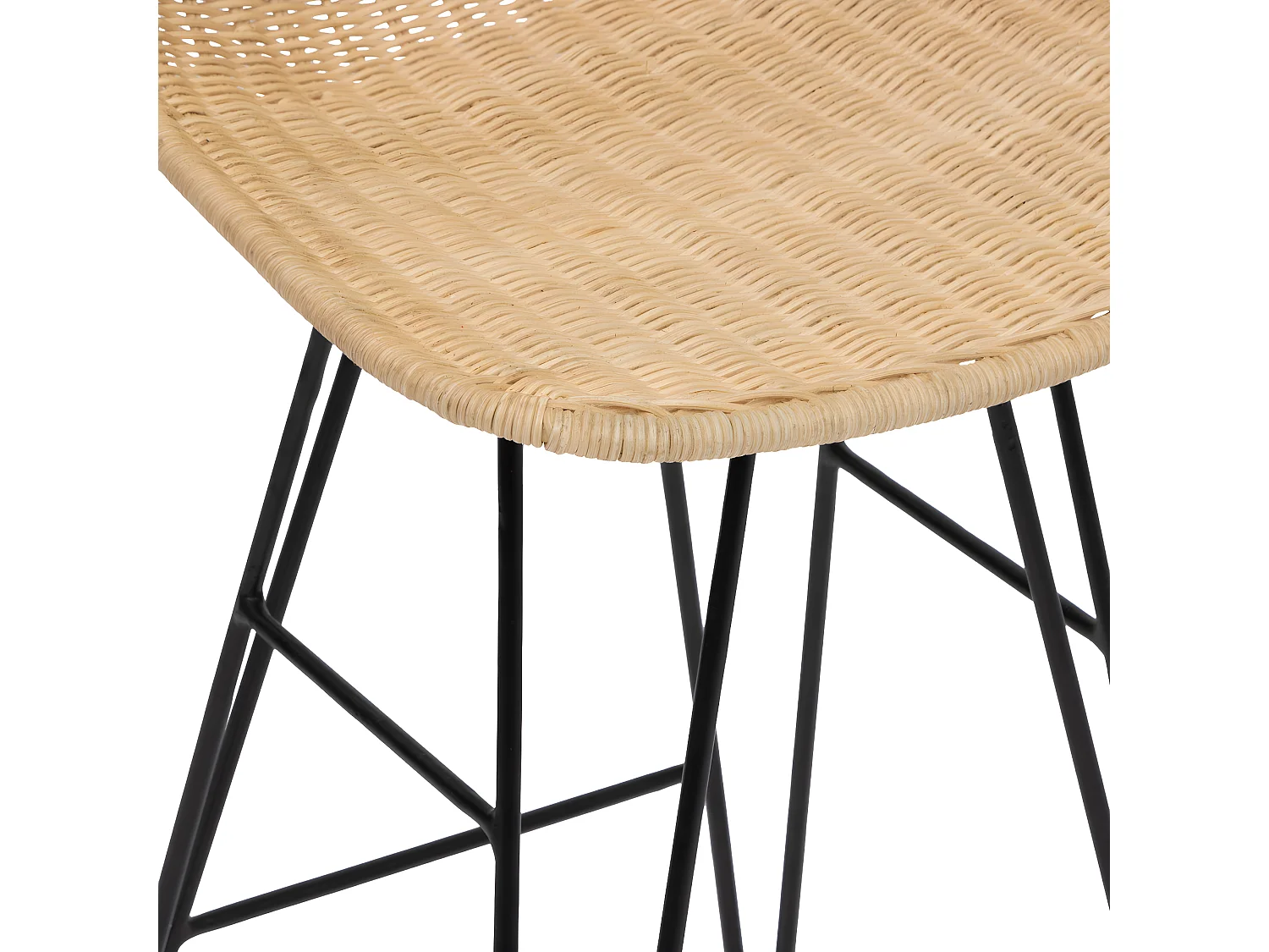 Chaise Tabouret de bar en Rotin naturel et Pieds en acier Noir