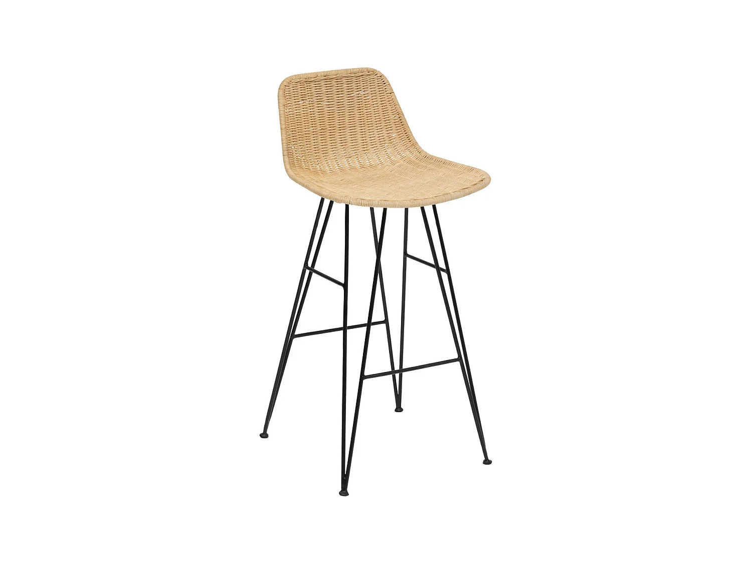 Chaise Tabouret de bar en Rotin naturel et Pieds en acier Noir
