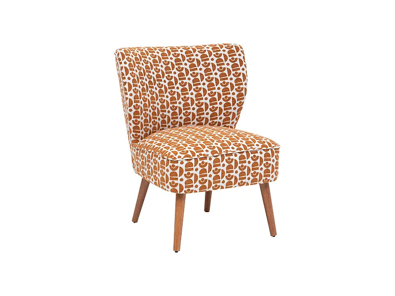 Fauteuil en Bois et Tissu Chenille Ambre orange et blanc