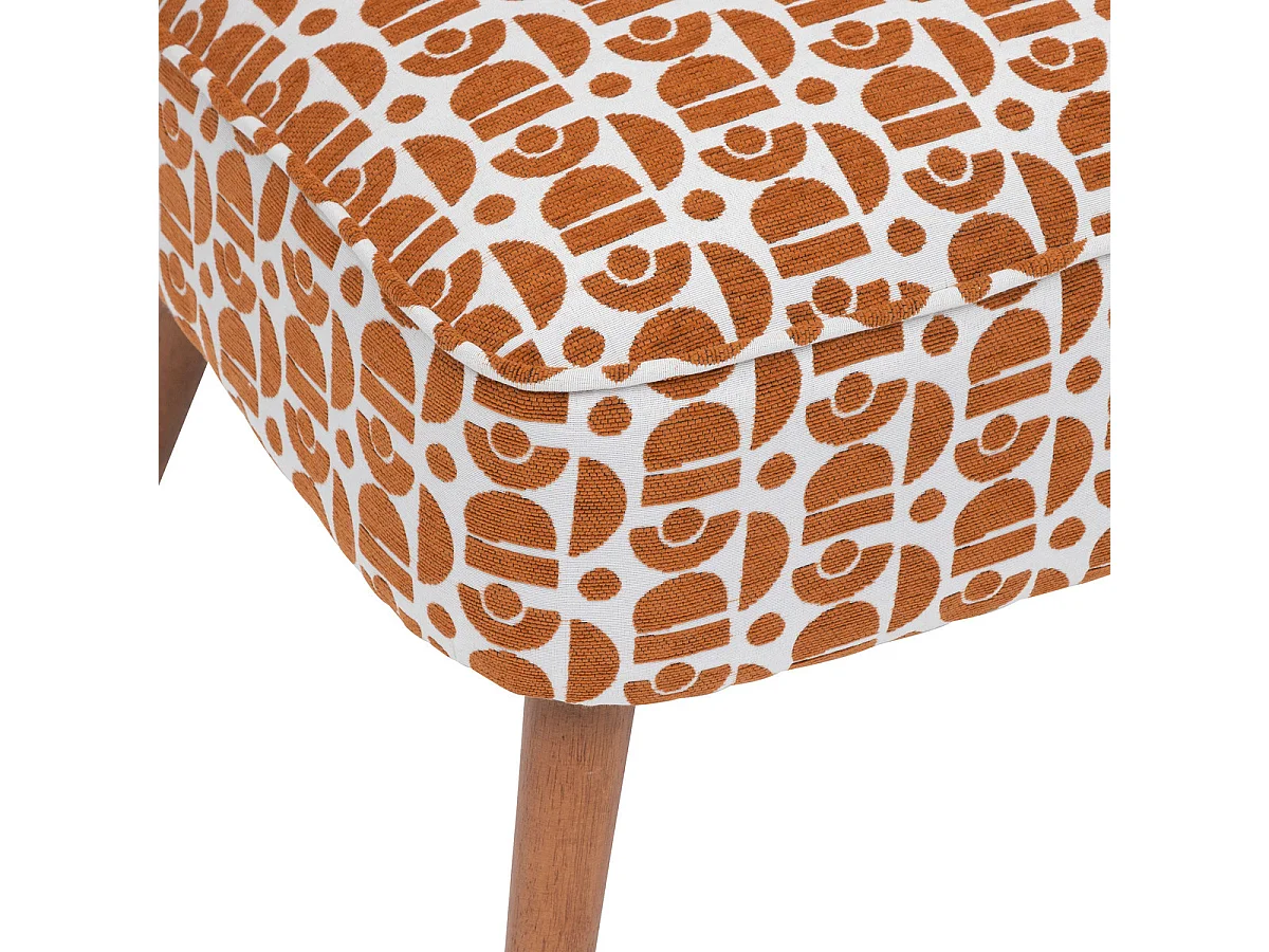 Fauteuil en Bois et Tissu Chenille Ambre orange et blanc