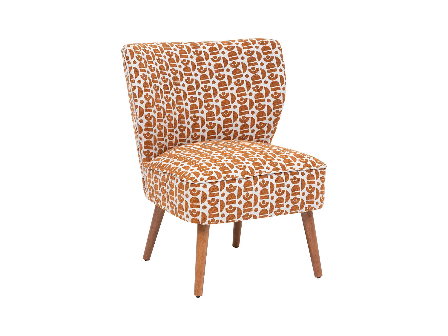 Fauteuil en Bois et Tissu Chenille Ambre orange et blanc