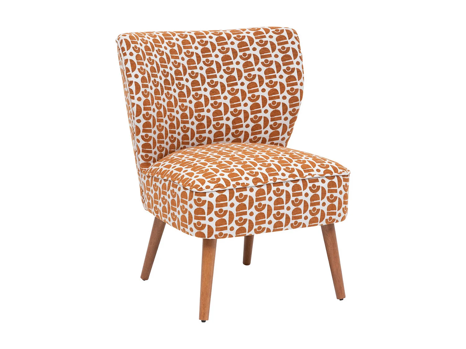 Fauteuil en Bois et Tissu Chenille Ambre orange et blanc