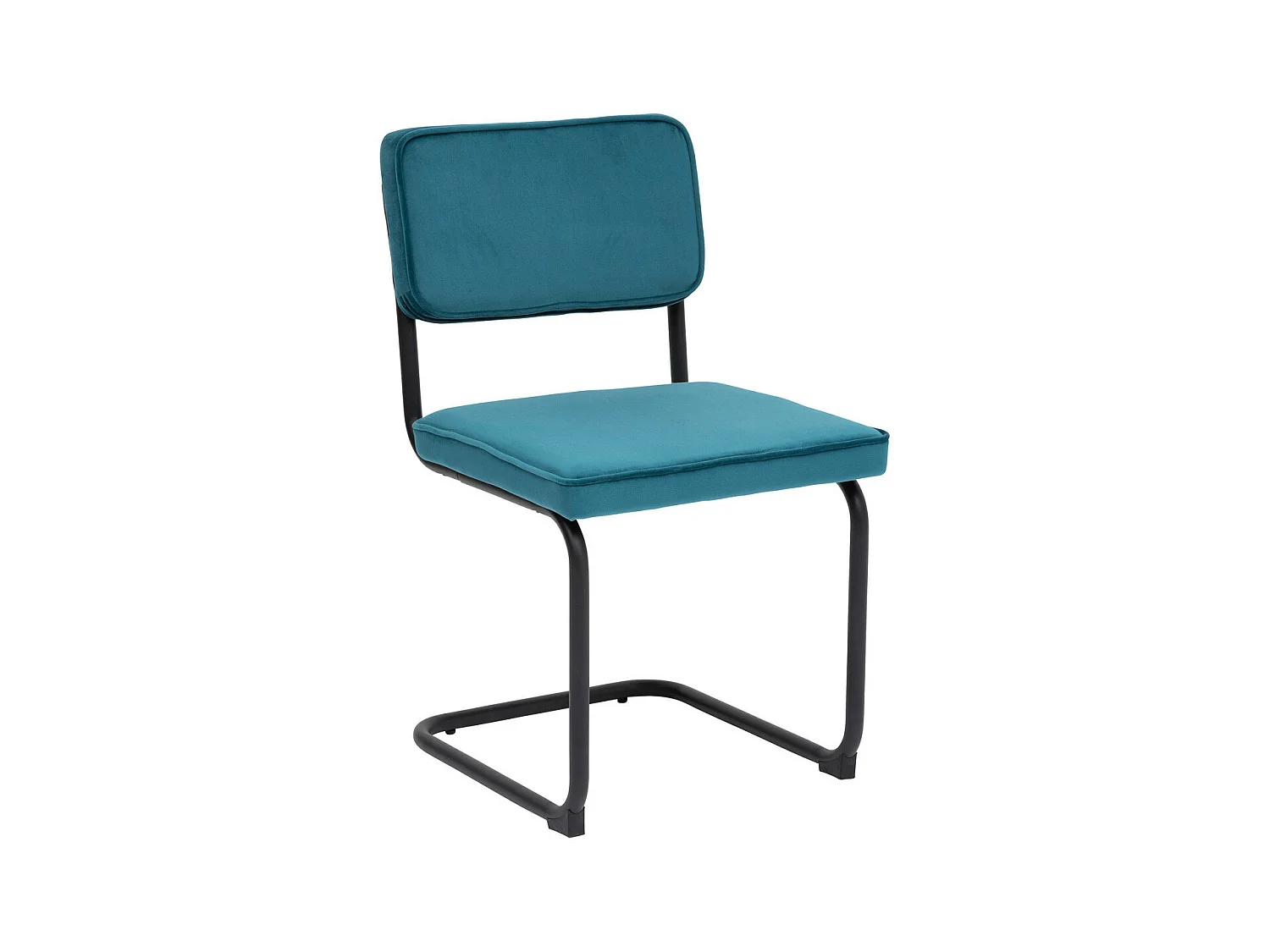 Chaise de table en velours Bleu canard et pieds en acier Noir