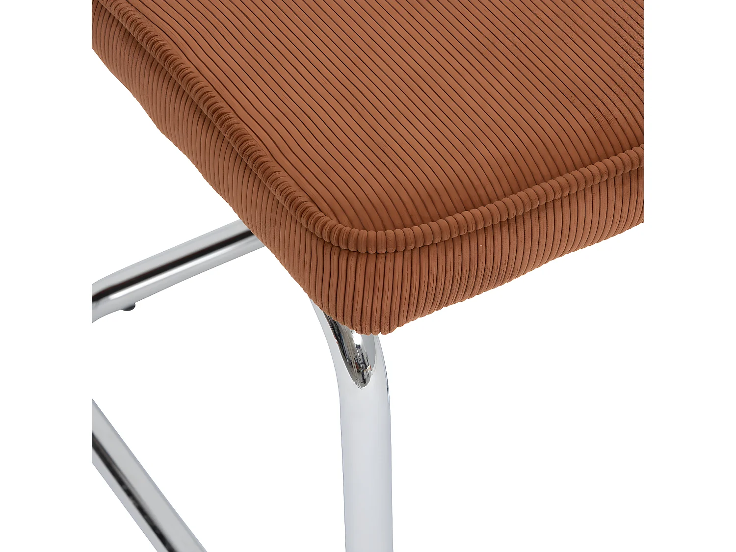 Chaise de table en velours côtelé Terracotta et pieds en acier Chrome