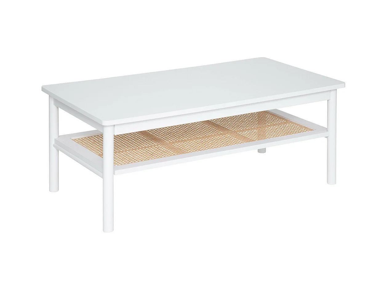 Table basse 2 niveaux en Bois Blanc et Cannage en Rotin