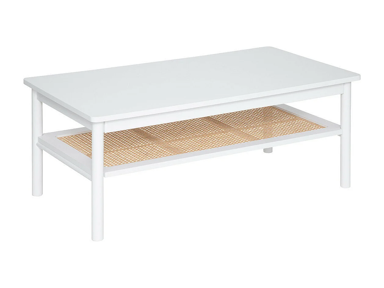 Table basse 2 niveaux en Bois Blanc et Cannage en Rotin