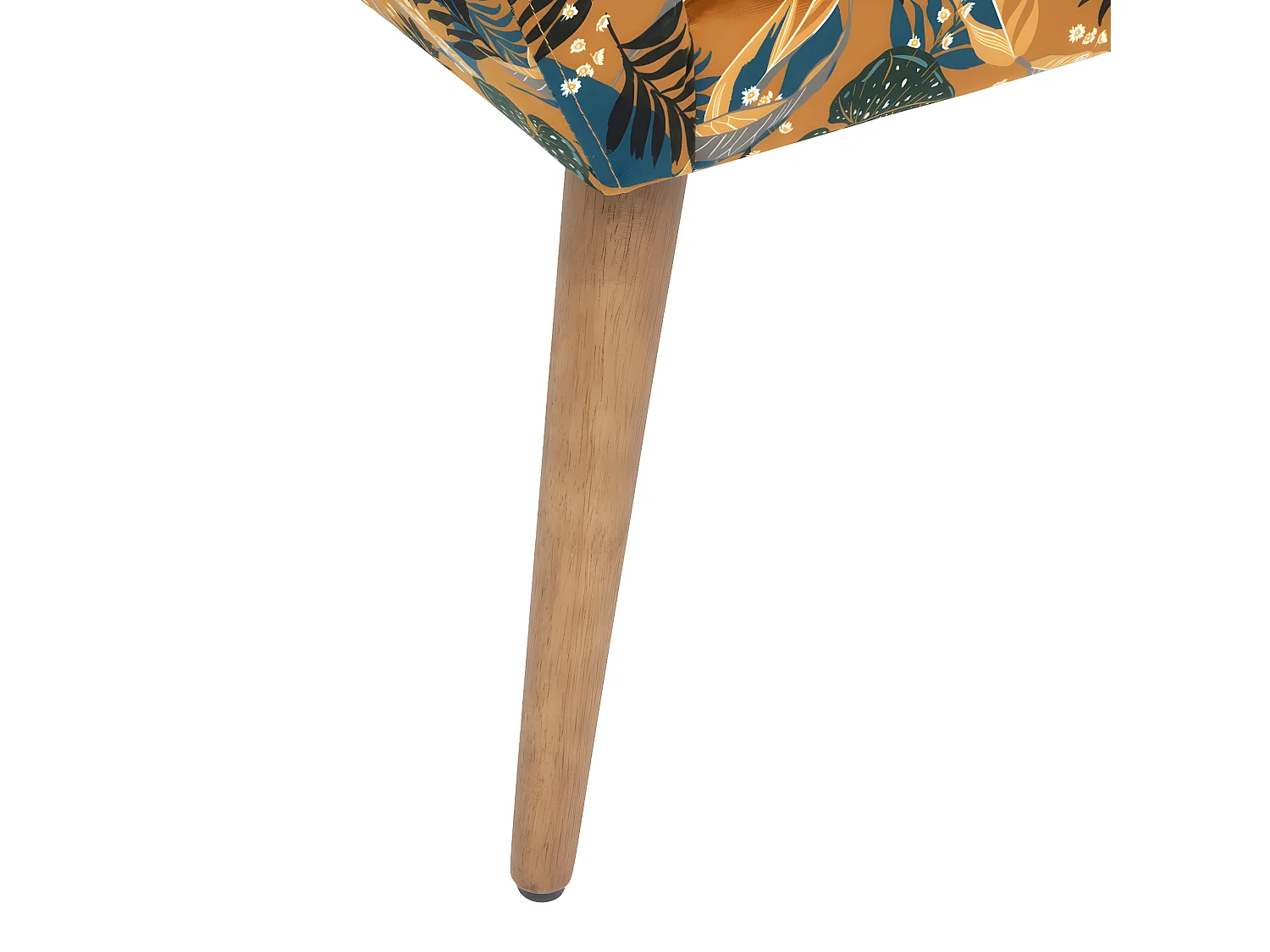 Fauteuil en Velours Ocre motif feuilles et pieds en Bois