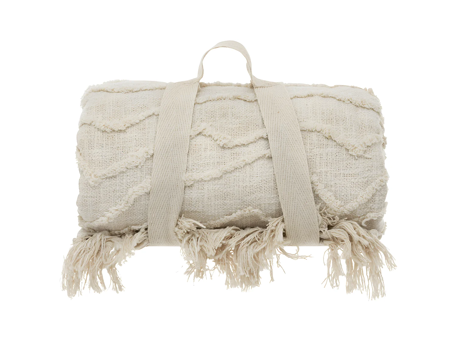 Dessus de Lit en Coton Beige avec franges et motifs en relief 240 x 260 cm