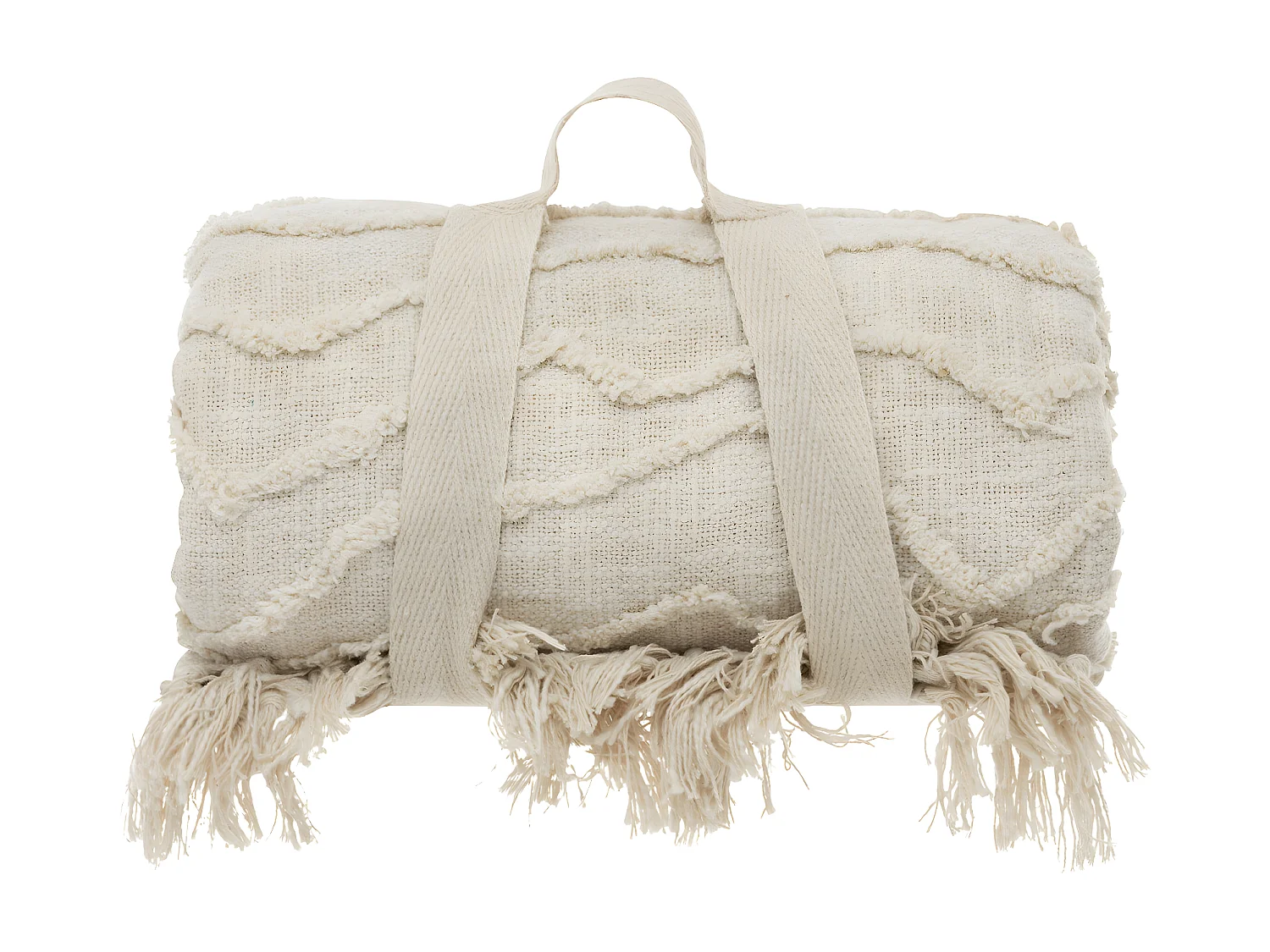 Dessus de Lit en Coton Beige avec franges et motifs en relief 240 x 260 cm