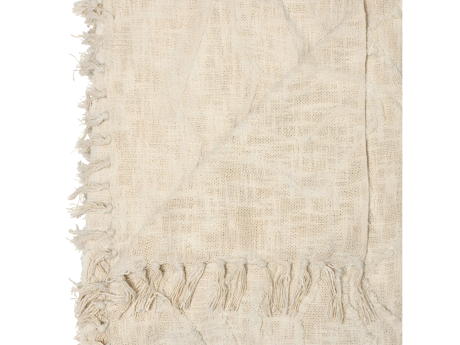 Dessus de Lit en Coton Beige avec franges et motifs en relief 240 x 260 cm