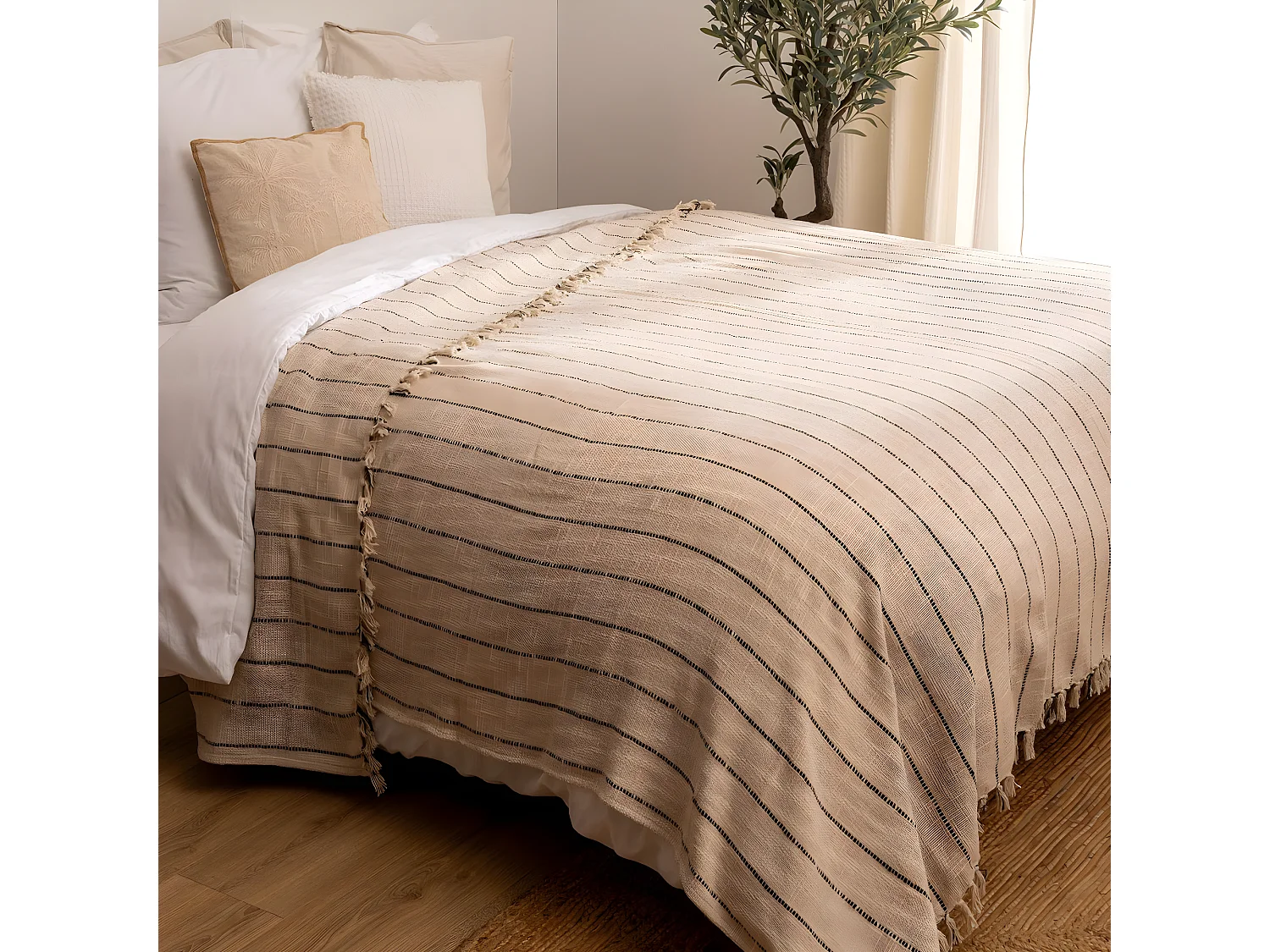 Baumwolldecke mit Streifen 260 x 240 cm