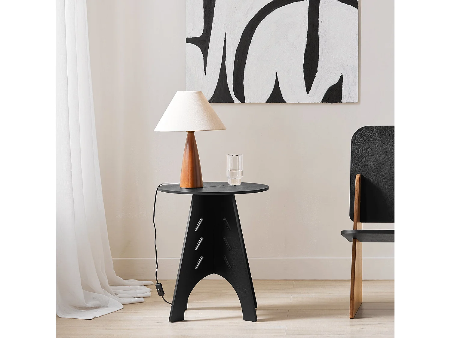 SoBuy HFBT01-SCH Table d'appoint Ronde en Bois Table Basse Ronde Table de Nuit Table de Chevet Bouts de Canapé en Tenons et Mortaises, Noir