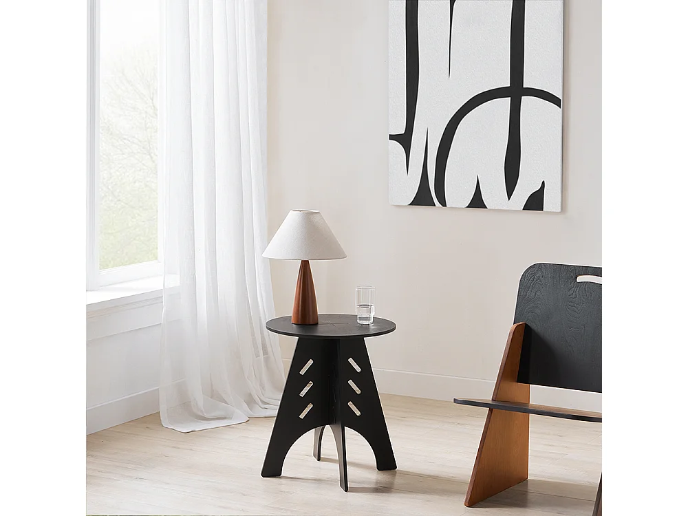 SoBuy HFBT01-SCH Table d'appoint Ronde en Bois Table Basse Ronde Table de Nuit Table de Chevet Bouts de Canapé en Tenons et Mortaises, Noir