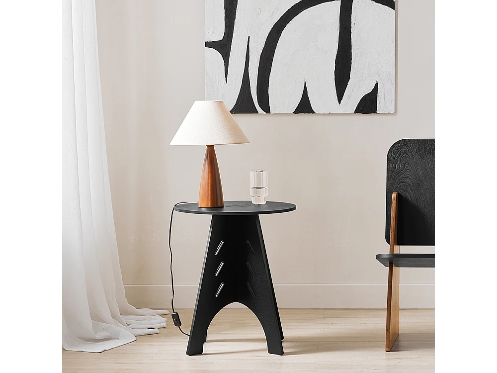 SoBuy HFBT01-SCH Table d'appoint Ronde en Bois Table Basse Ronde Table de Nuit Table de Chevet Bouts de Canapé en Tenons et Mortaises, Noir