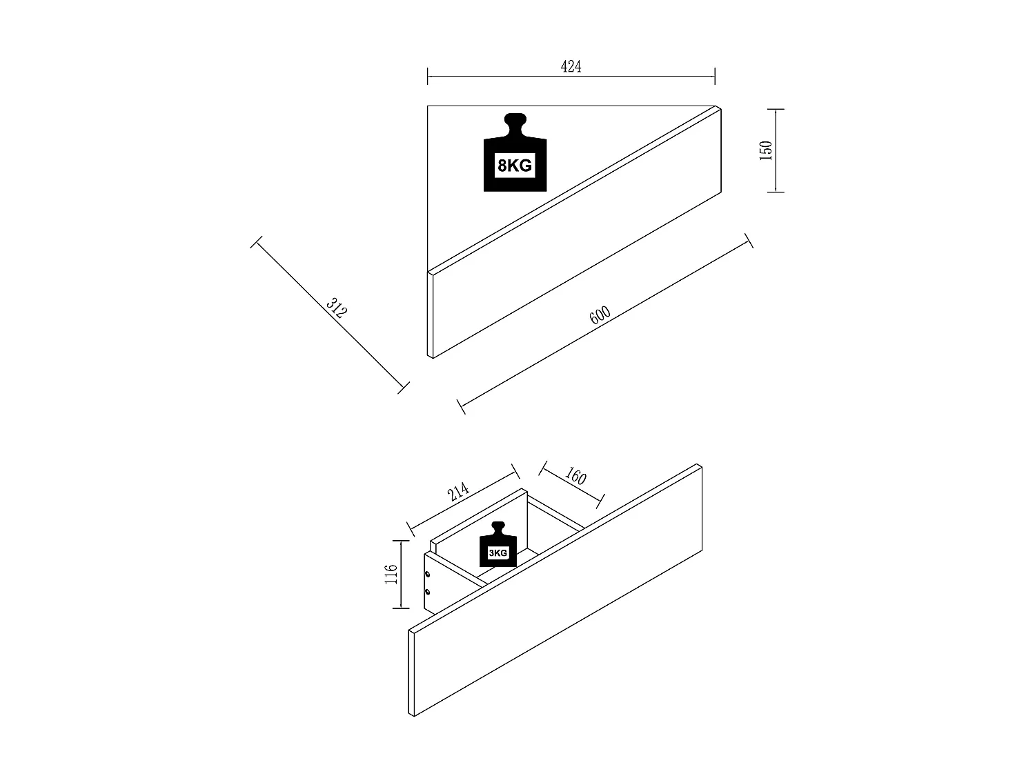 bedside table Usal Concrete Gray H. 15 x W. 60 x D. 43 cm