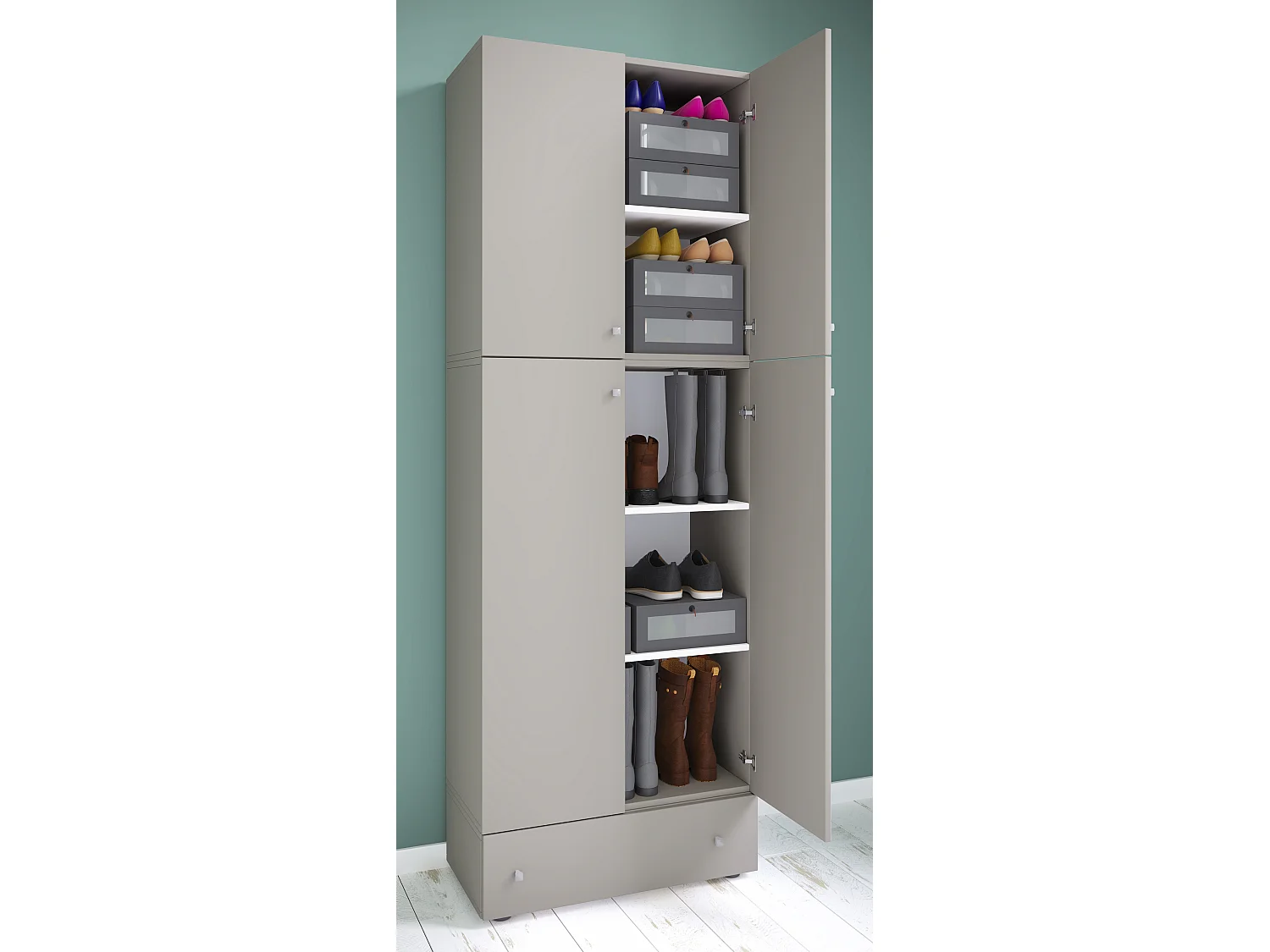 Shoe cabinet Lona Gray H. 200 x W. 70 x D. 39 cm