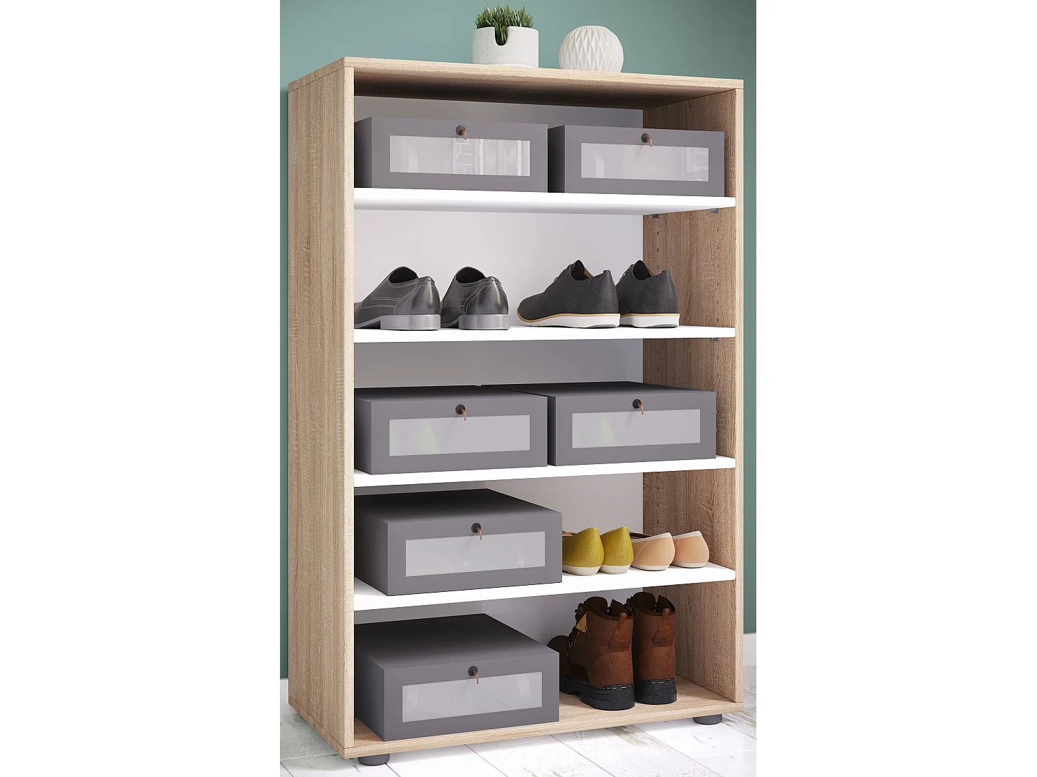 Shoe cabinet Lona Sonoma Oak H. 110 x W. 70 x D. 37 cm