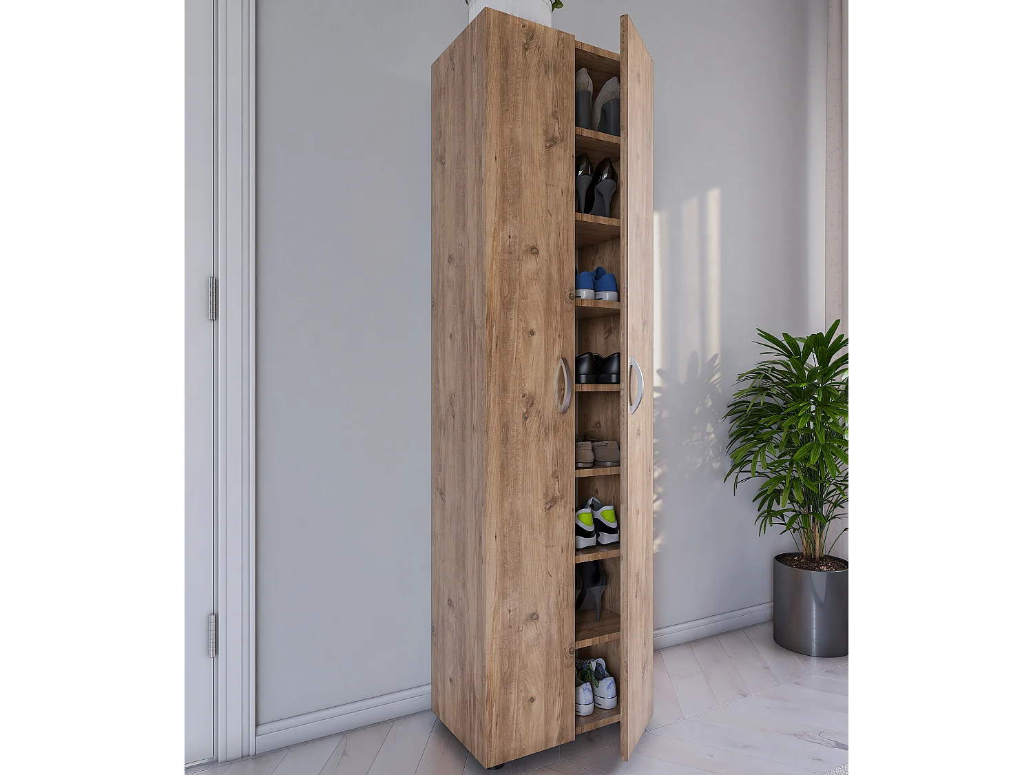 Shoe cabinet Ulas Honey oak H. 173 x W. 49 x D. 30 cm
