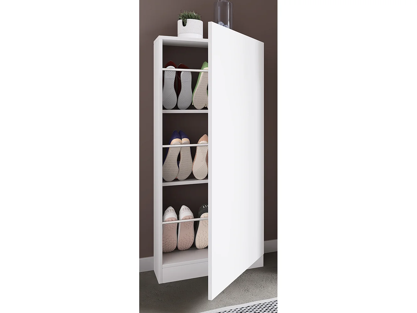 Shoe cabinet Fulisa White H. 112 x W. 50 x D. 17 cm