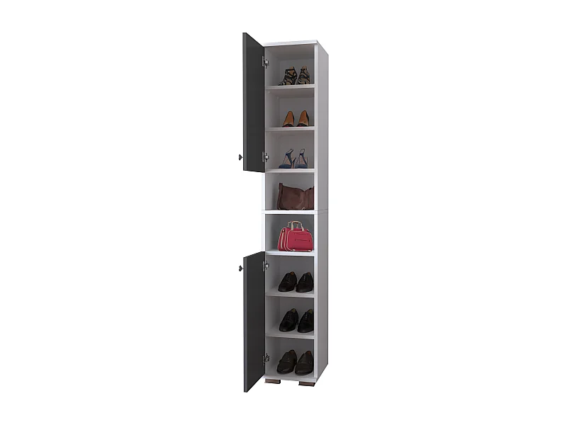 Shoe cabinet Gados White / Anthracite H. 178 x W. 30 x D. 33 cm