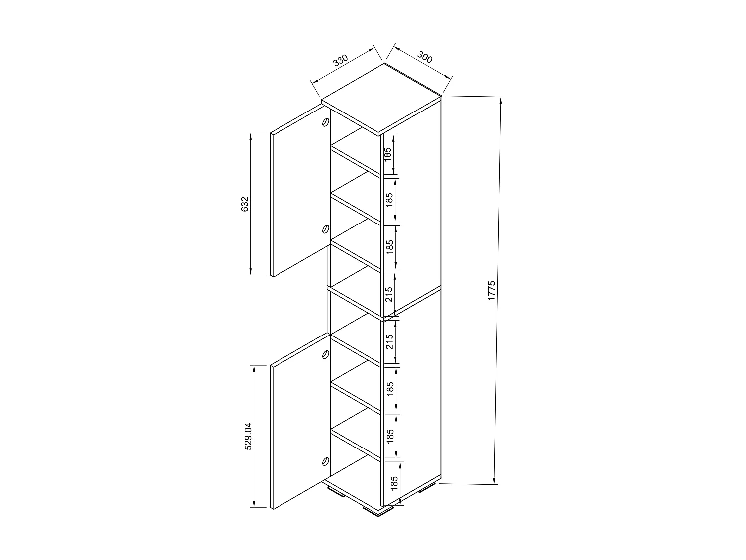 Shoe cabinet Gados White / Anthracite H. 178 x W. 30 x D. 33 cm