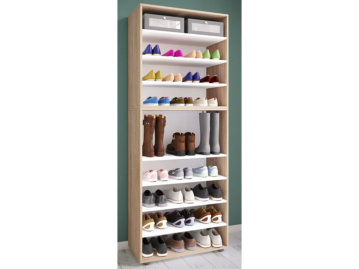 Shoe cabinet Lona Sonoma Oak H. 183 x W. 70 x D. 37 cm