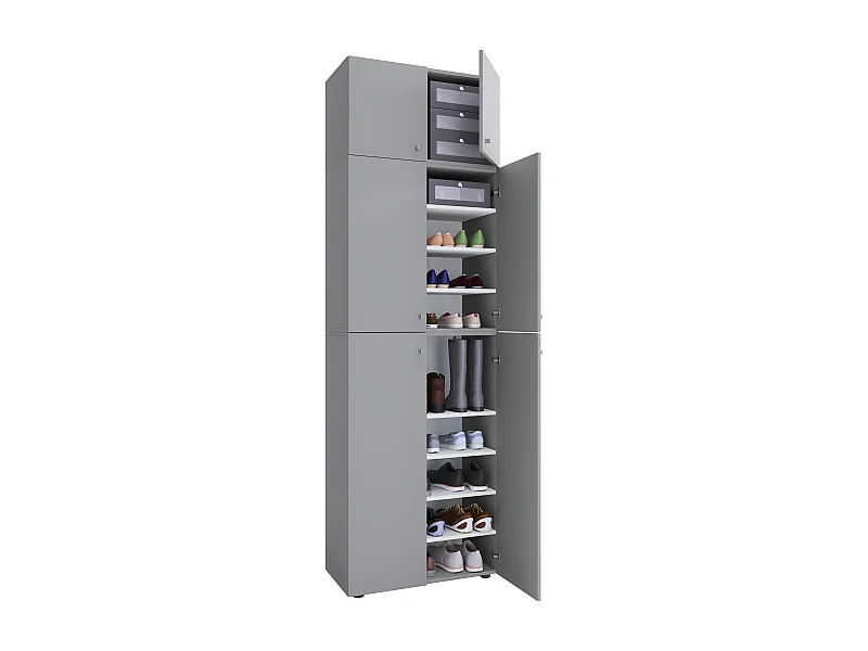 Shoe cabinet Lona Gray H. 240 x W. 70 x D. 39 cm