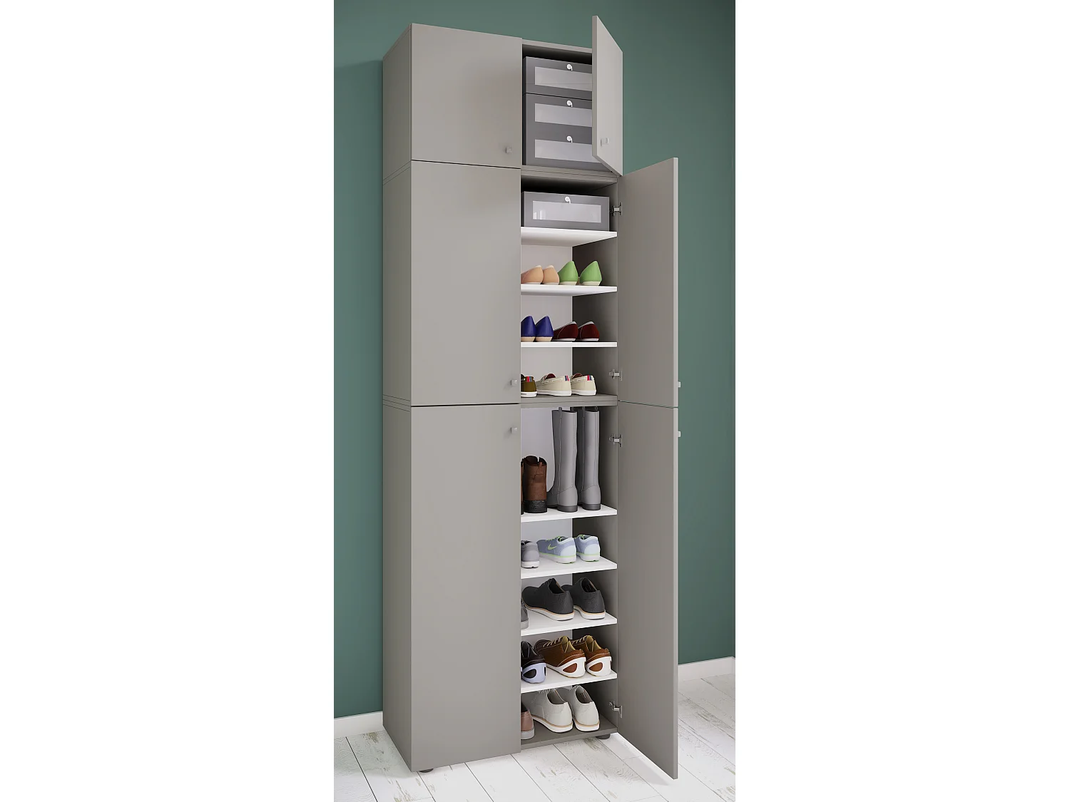 Shoe cabinet Lona Gray H. 240 x W. 70 x D. 39 cm