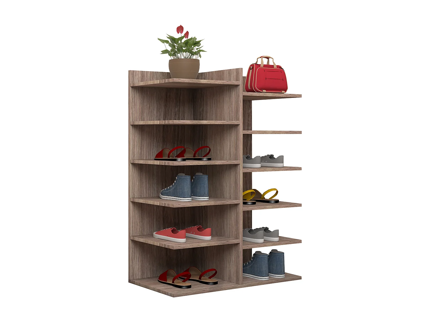 VCM XXL Bois Grande armoire à chaussures Commode à chaussures Grande étagère à chaussures Enosa 12 compartiments (Chêne Sonoma)