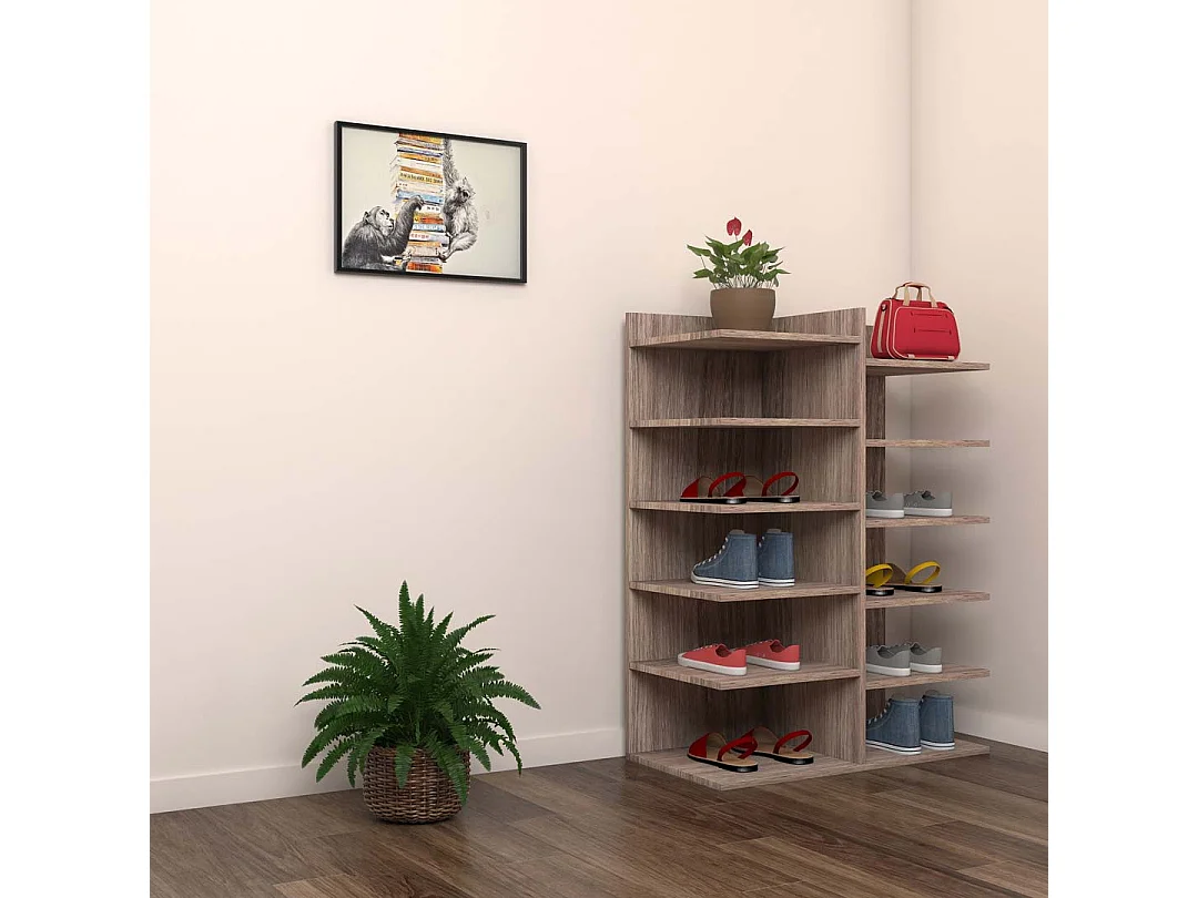 Prateleira de sapato de madeira VCM | Dimensões: L. 60 x A. 80 x P. 30 cm | 12 compartimentos - Enosa (carvalho Sonoma)