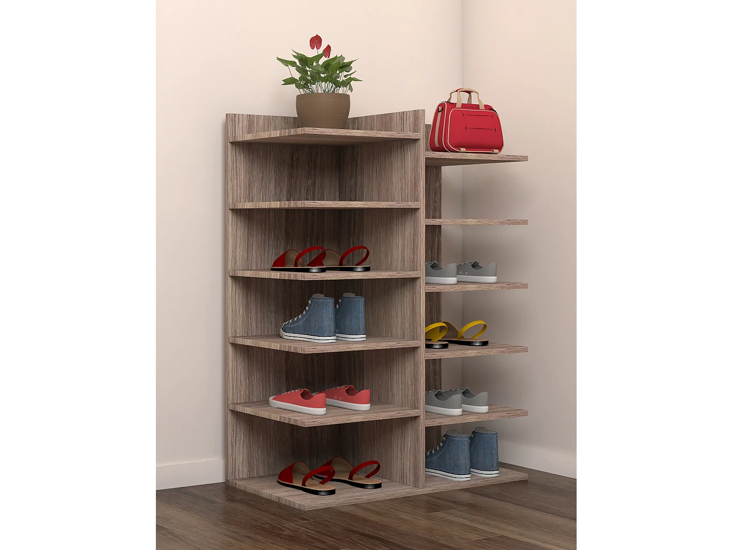 Prateleira de sapato de madeira VCM | Dimensões: L. 60 x A. 80 x P. 30 cm | 12 compartimentos - Enosa (carvalho Sonoma)