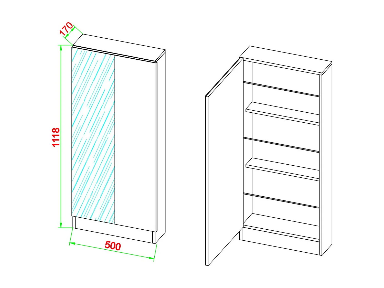 Shoe cabinet Fulisa White H. 112 x W. 50 x D. 17 cm